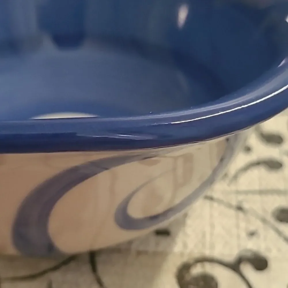 Gail Pittman Blue Ceramic Bowl with Swirl Design